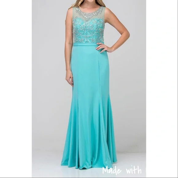 Starbox Dresses | Tara Tiffany Blue Lace Beaded Long Formal Prom Gown Dress | Color: Blue/Green | Size: L | Ktglamour's Closet